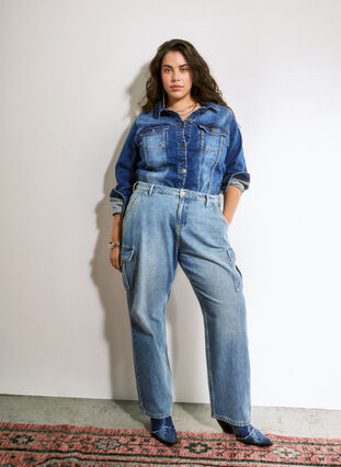 ZizziLoszittende jeans met cargozakken, Light blue, Image image number 0