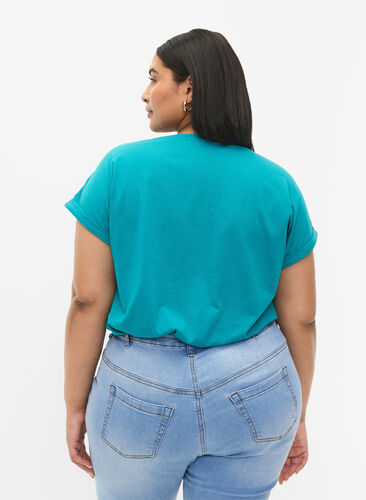 ZizziT-shirt met korte mouwen van katoenmix, Teal Blue, Model image number 1