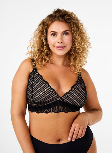 Zizzi Bralette avec dentelle et rembourrage doux, Black, Model image number 0