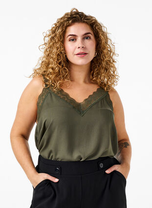 Zizzi Haut en dentelle en viscose, Thyme, Model image number 0