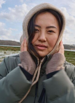 ZizziGebreide balaclava met trekkoordjes, Silver Mink, Image image number 0