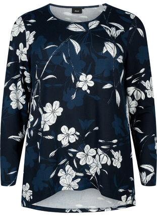 ZizziGebloemde blouse met lange mouwen, Navy B. Flower AOP, Packshot image number 0