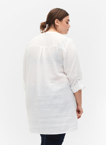 ZizziKatoenen tuniek met broderie anglaise, Bright White, Model image number 1