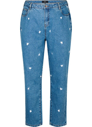 ZizziMille mom fit jeans met borduurwerk, Light Blue Heart, Packshot image number 0