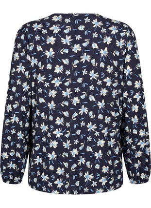 ZizziBlouse met lange mouwen en bloemenprint, Night Sky AOP, Packshot image number 1