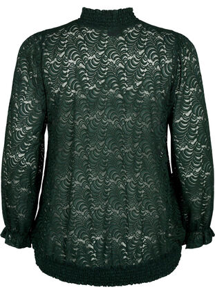 ZizziKanten blouse met lange mouwen en smok, Scarab, Packshot image number 1