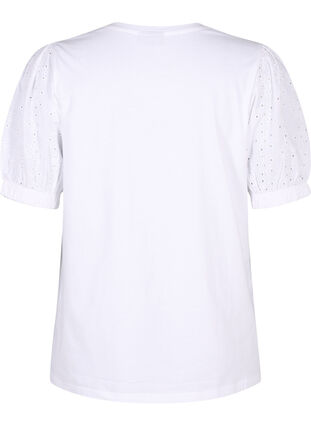 ZizziBiologisch katoenen blouse met broderie anglaise mouwen, Bright White, Packshot image number 1