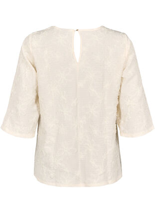 ZizziBlouse met 3/4 mouwen en 3D bloemen, Warm Off-white, Packshot image number 1