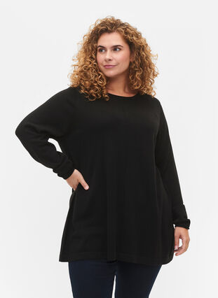 ZizziGebreide blouse gemaakt van katoen en viscose., Black, Model image number 0