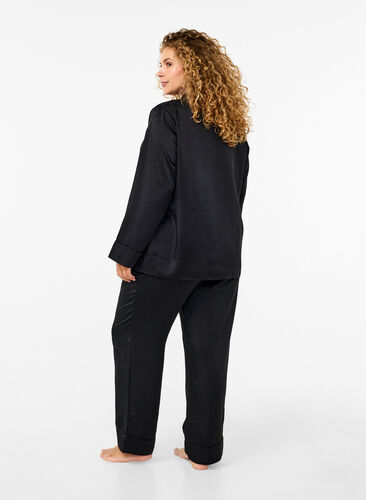 ZizziSatijnen pyjamabroek met elastische tailleband, Black, Model image number 1