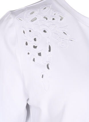 ZizziT-shirt van biologisch katoen met geborduurde details, Bright White, Packshot image number 3