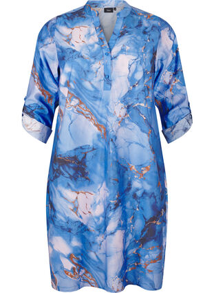 Zizzi Robe chemise en viscose avec imprimé marbre, Palace Blue AOP, Packshot image number 0