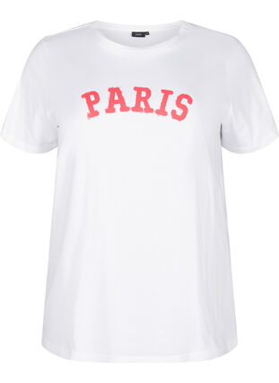 Zizzi T-shirt en coton biologique avec imprimé, Bright White Printet, Packshot image number 0