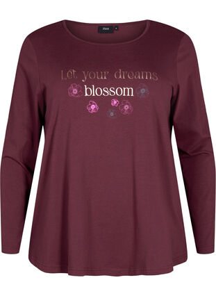 Zizzi Chemise de nuit en coton avec impression de texte, Fig w. Blossom, Packshot image number 0