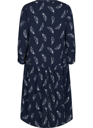 Zizzi Robes midi à manches longues, Navy B. Feather AOP, Packshot image number 1