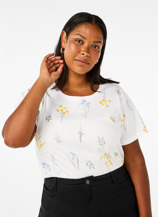 ZizziT-shirt van biologisch katoen met bloemenprint, Bright W. AOP, Model image number 0