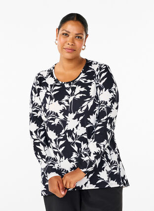 ZizziGebloemde blouse met lange mouwen, Night Sky Flower AOP, Model image number 0