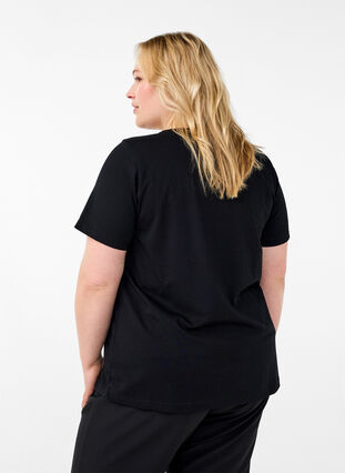 ZizziT-shirt met motief, Black w. Flower, Model image number 1