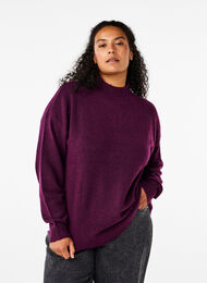 Gebreide wollen blouse met hoge hals, Potent Purple Mel., Model