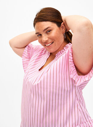 ZizziGestreepte blouse met peplum en ruches, Pink Red Stripe, Image image number 0