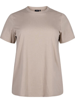 ZizziBasic katoenen T-shirt met ronde hals, Silver Mink, Packshot image number 0