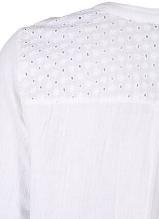 Zizzi Chemisier en coton à broderie anglaise et manches 3/4, Bright White, Packshot image number 3