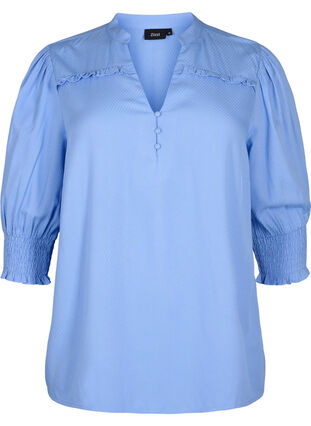 ZizziViscose blouse met smok en ruches, Cornflower Blue, Packshot image number 0