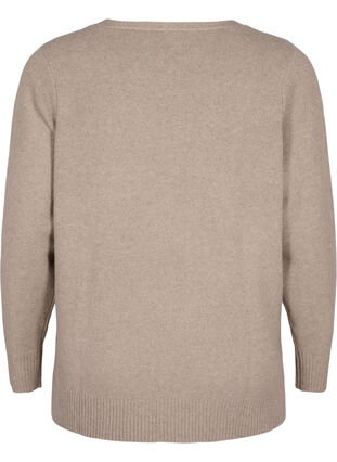 Zizzi  Chemisier en tricot avec col en V, Desert Taupe Melange, Packshot image number 1