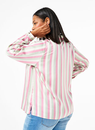 Zizzi Chemises en satin rayé, Rose Stripe, Model image number 1