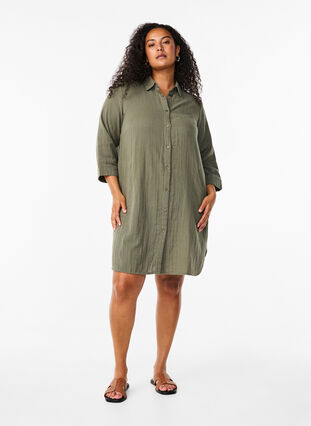 Zizzi Chemise longue en mousseline de coton, Thyme, Model image number 2