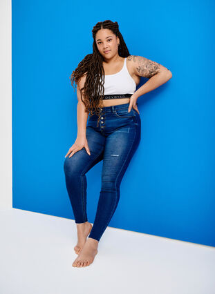 Zizzi Jeans Amy taille haute avec boutons, Blue denim, Image image number 0