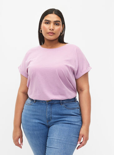 ZizziT-shirt met korte mouwen van katoenmix, Lavender Mist, Model image number 0