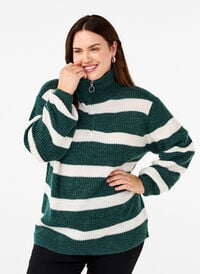 FLASH - Pull en tricot avec col haut et fermeture éclair, Sea M. Mel. Stripe, Model