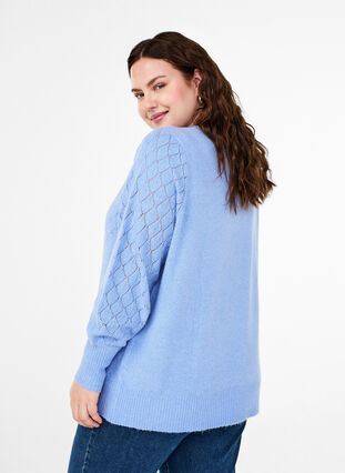 ZizziGebreide blouse met kantpatroon, Cornflower Blue Mel., Model image number 1