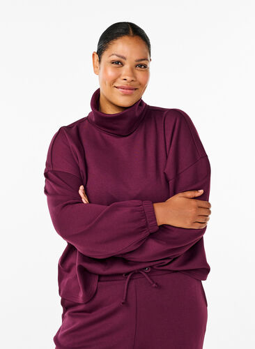 ZizziBlouse met turtleneck in modalmix, Fig, Model image number 0