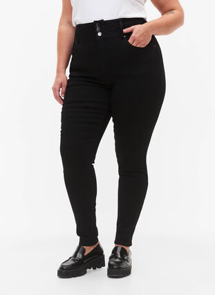 ZizziSuper slanke Bea jeans met extra hoge taille, Black, Model image number 2