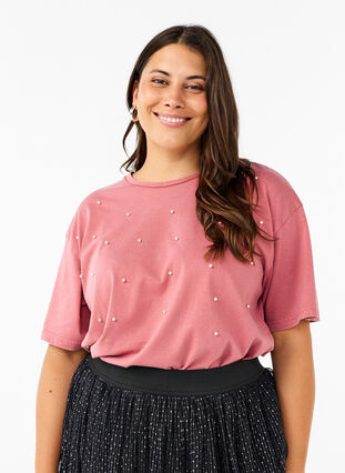 Zizzi T-shirt avec perles, Heather Rose Washed, Model image number 1