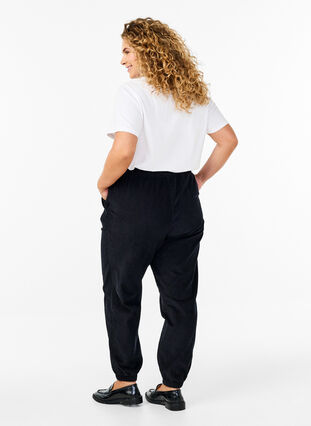 ZizziCorduroy broek met een elastische tailleband, Black, Model image number 1