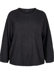 Gebreide blouse met ronde hals en middennaad, Dark Grey Melange, Packshot