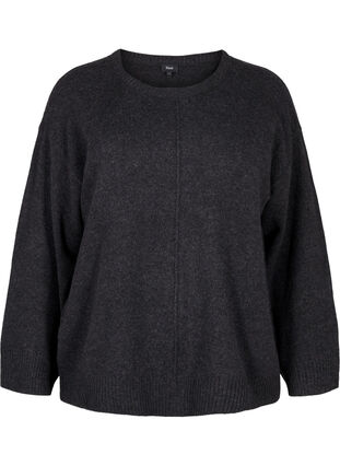 ZizziGebreide blouse met ronde hals en middennaad, Dark Grey Melange, Packshot image number 0