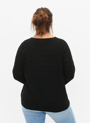 Zizzi Blouse tricotée avec des rayures ton sur ton, Black, Model image number 1