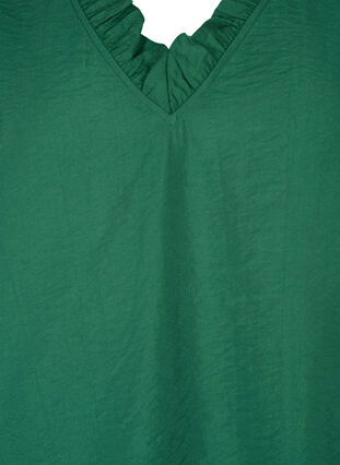 ZizziLange-mouwen viscose blouse met ruche details, Hunter Green, Packshot image number 2
