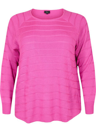 Zizzi Blouse tricotée avec des rayures ton sur ton, Rose Violet, Packshot image number 0