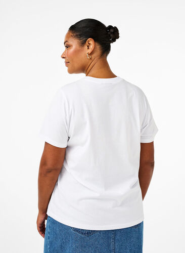 ZizziBasic katoenen T-shirt met ronde hals, Bright White, Model image number 1