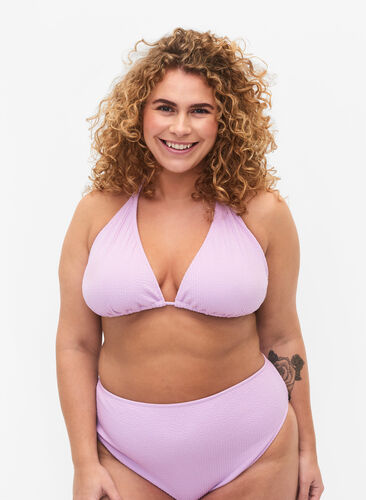 Zizzi Soutien-gorge de bikini triangulaire avec structure en crêpe, Orchid Bouquet, Model image number 0