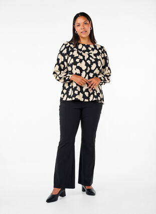 ZizziBlouse met lange mouwen, print en strikjes, Black AOP, Model image number 2