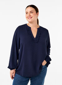 Blouse met lange mouwen en structuur, Navy Blazer, Model