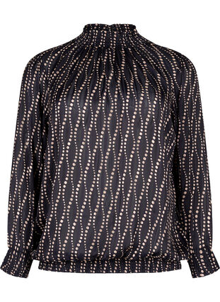 Zizzi Blouse imprimée à smock, Black Weaves AOP, Packshot image number 0