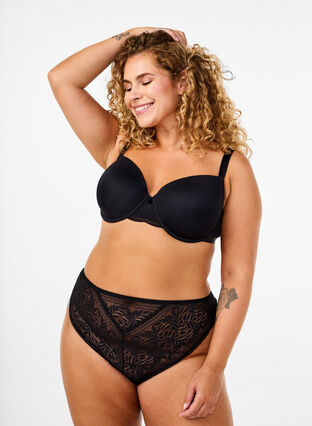 Zizzi String en dentelle à taille régulière, Black, Model image number 0