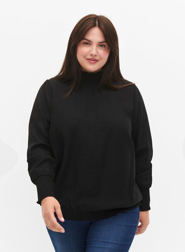 Zizzi Blouse en viscose avec smock, Black, Model image number 0